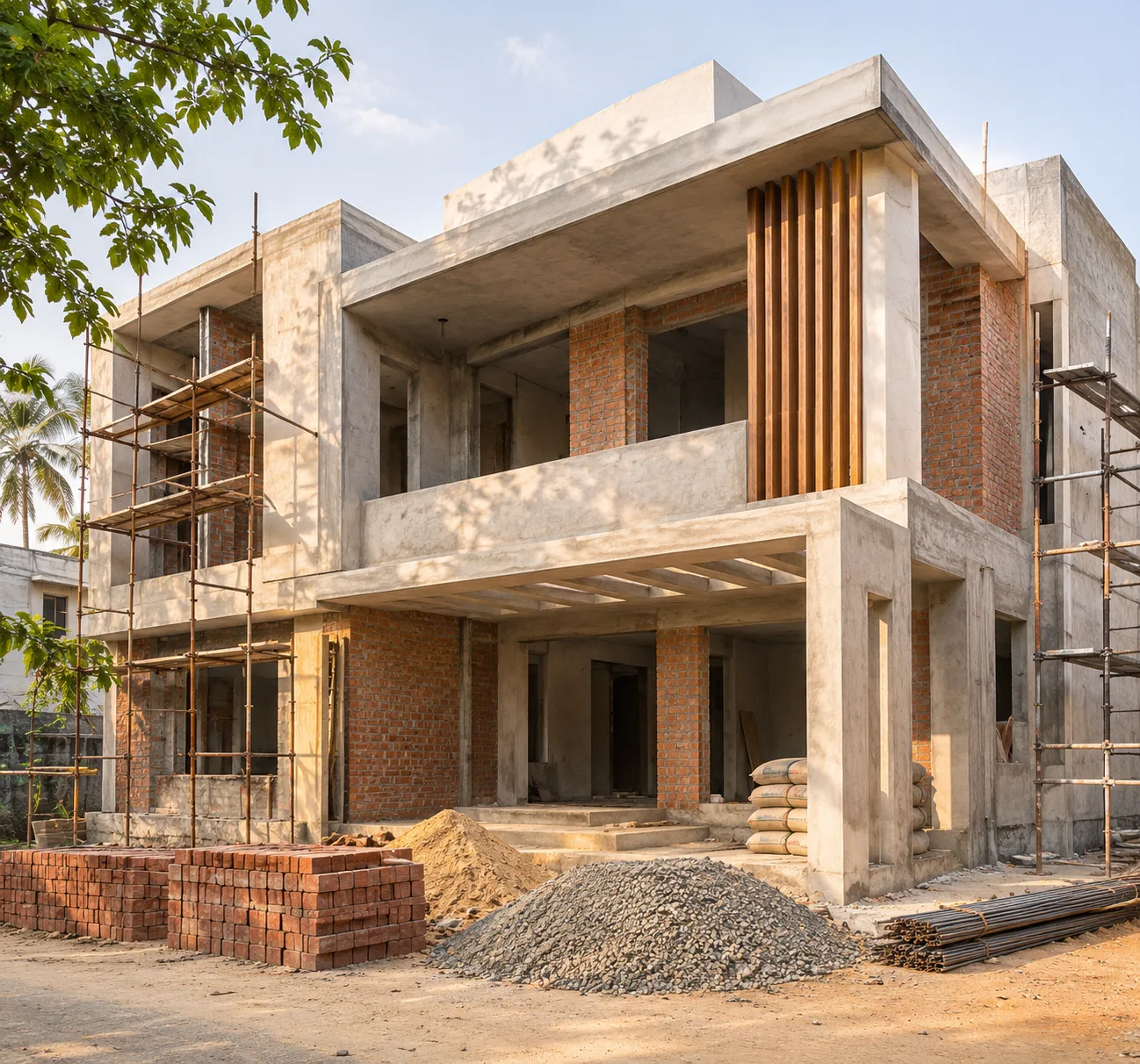 Ramgee site engineer supervising slab work on a house in Chennai